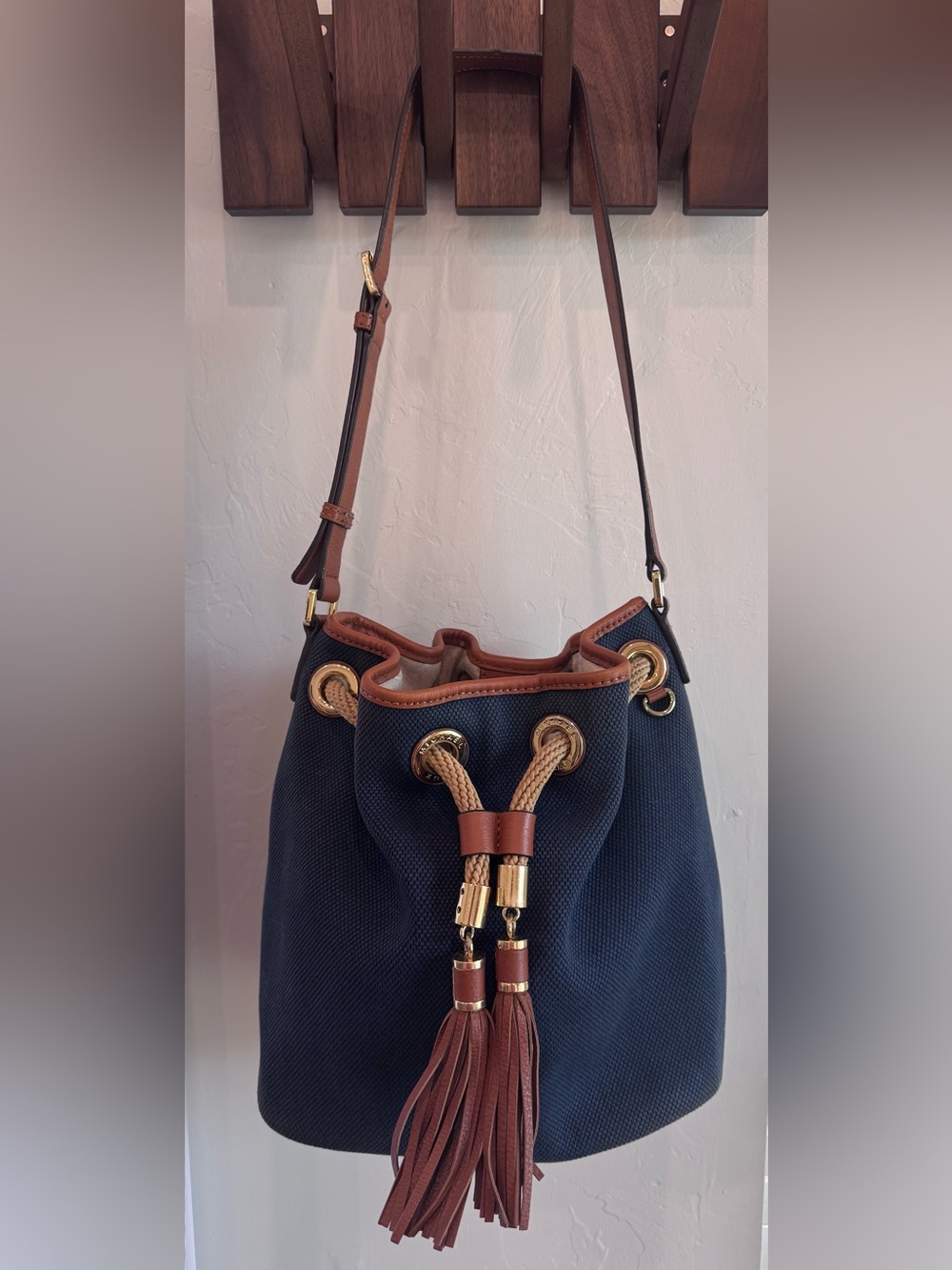 Michael Kors Marina Canvas Bucket Bag- Navy